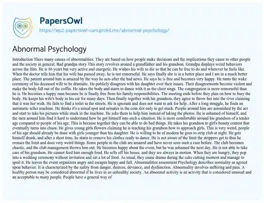 Essay on Abnormal Psychology