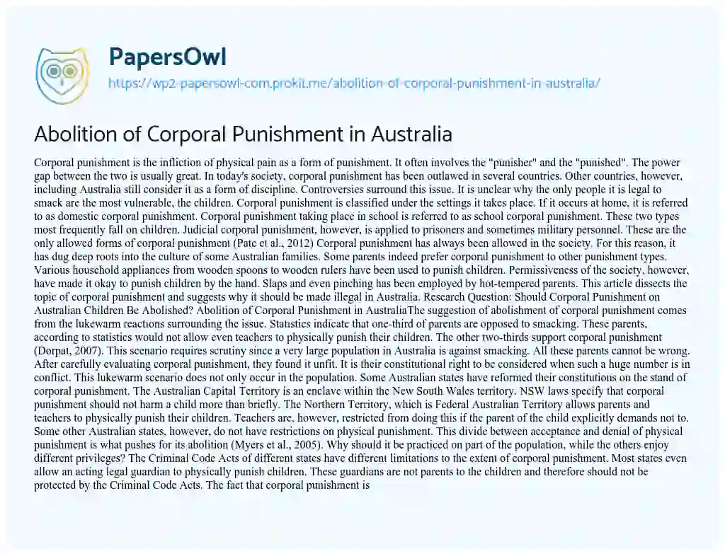 Essay on Abolition of Corporal Punishment in Australia