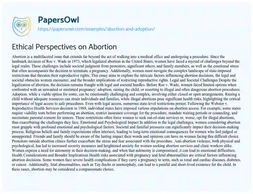 Essay on Abortion and Adoption