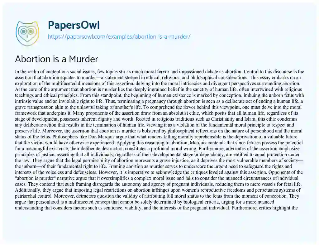 Essay on Abortion is a Murder