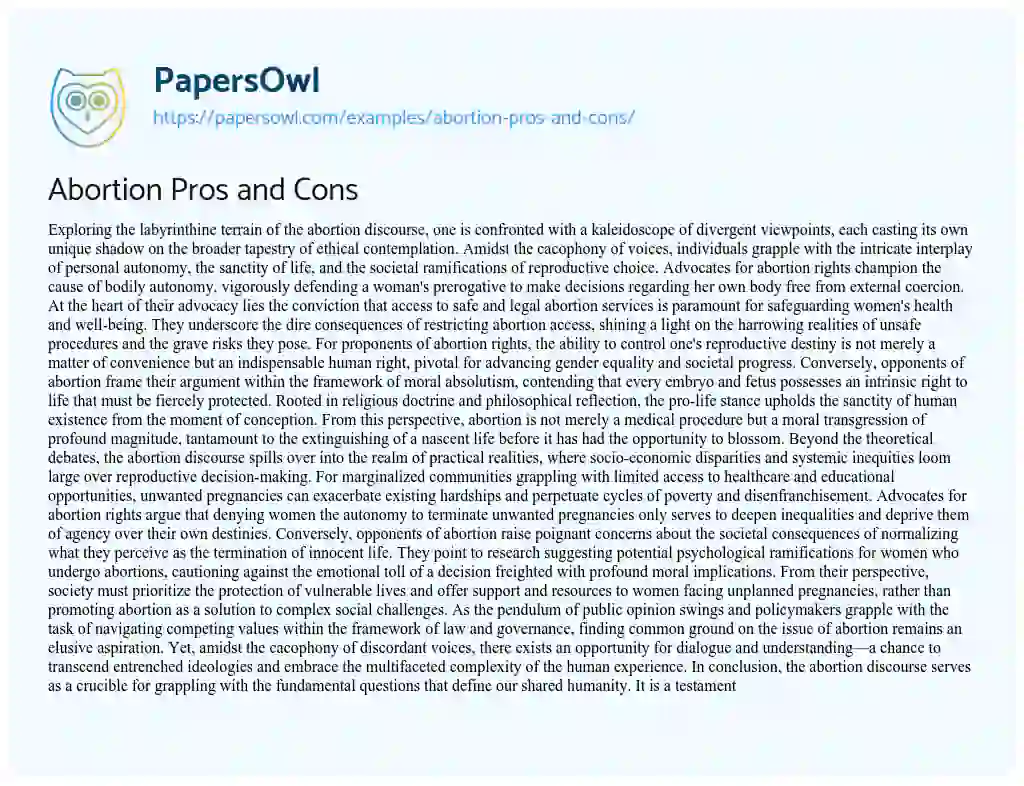 Essay on Abortion Pros and Cons