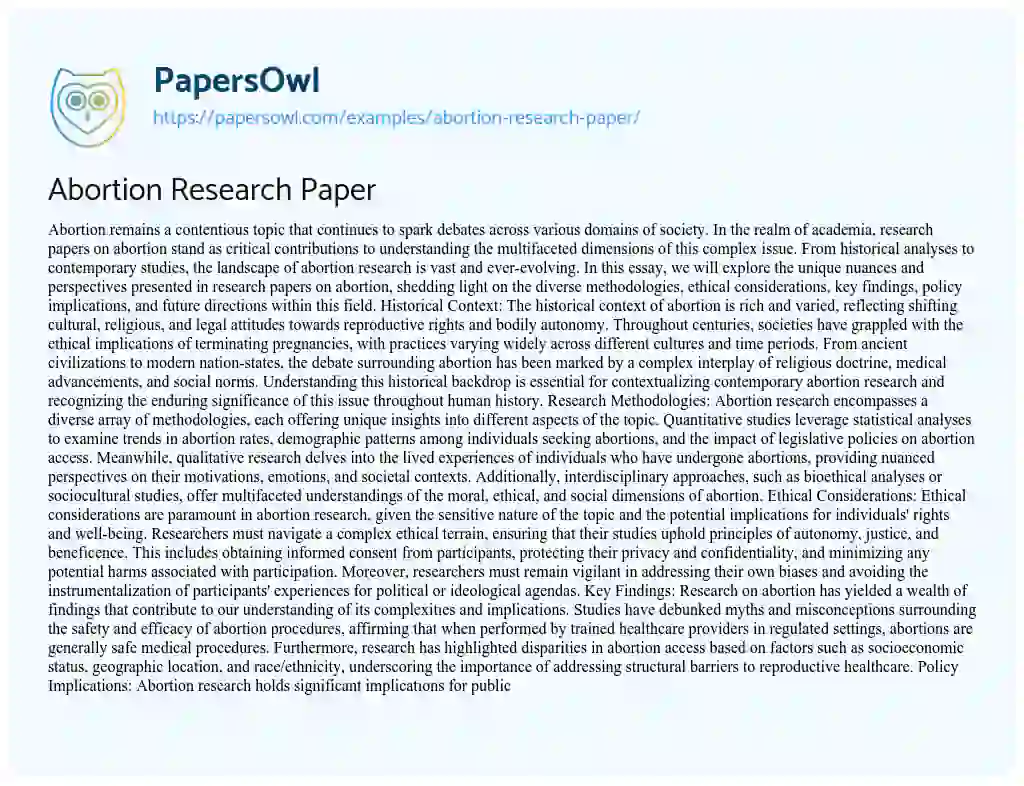 Essay on Abortion Research Paper