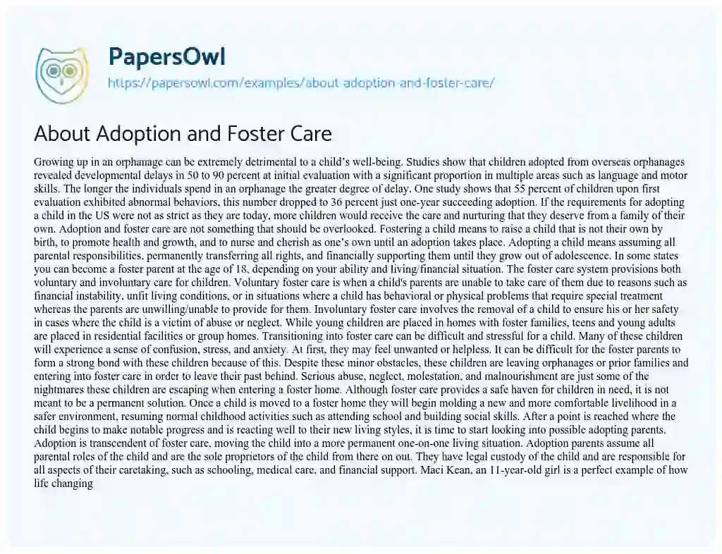 About Adoption and Foster Care essay