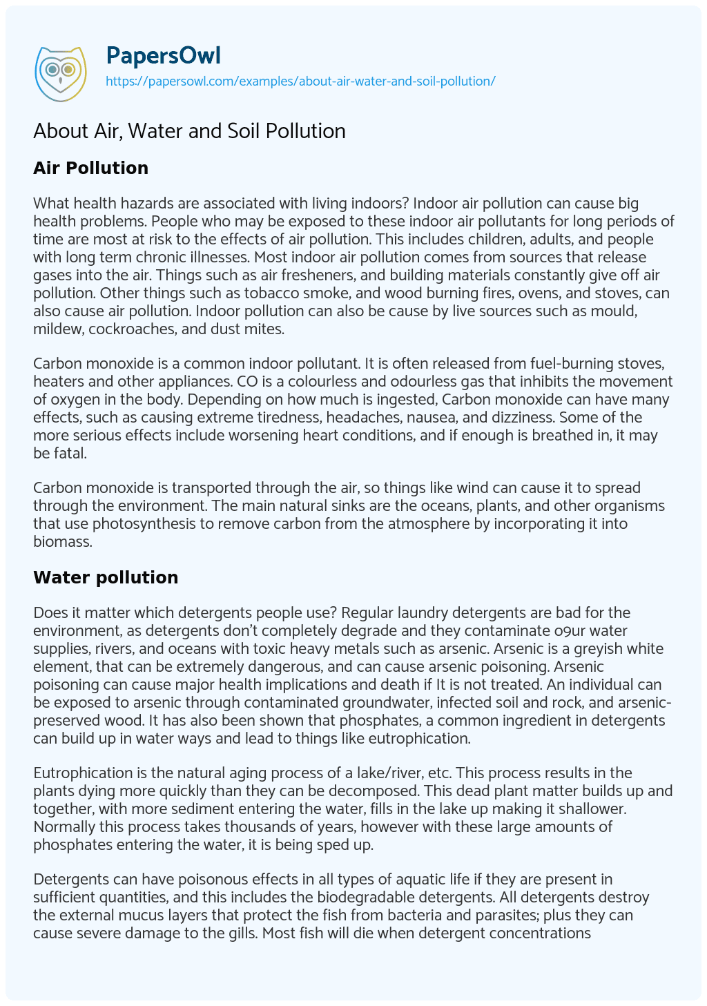 About Air, Water and Soil Pollution essay