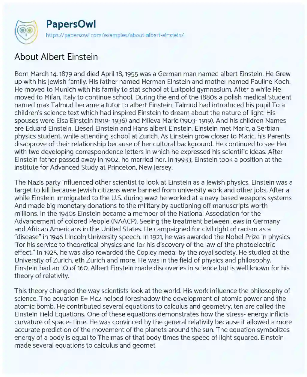 About Albert Einstein essay
