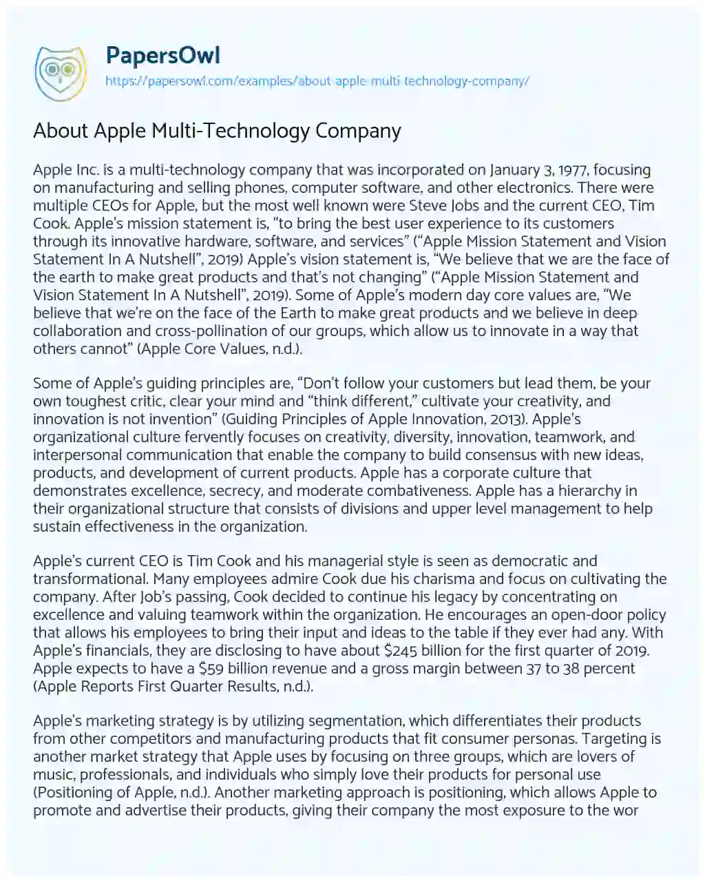 Essay on About Apple Multi-Technology Company
