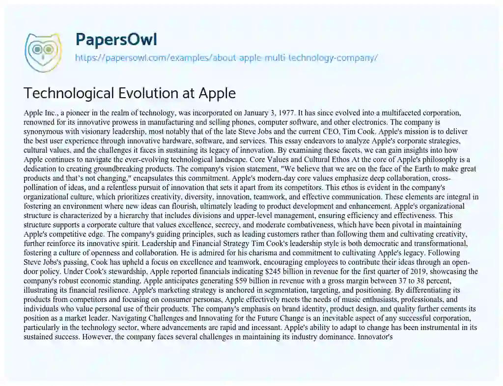 Essay on About Apple Multi-Technology Company