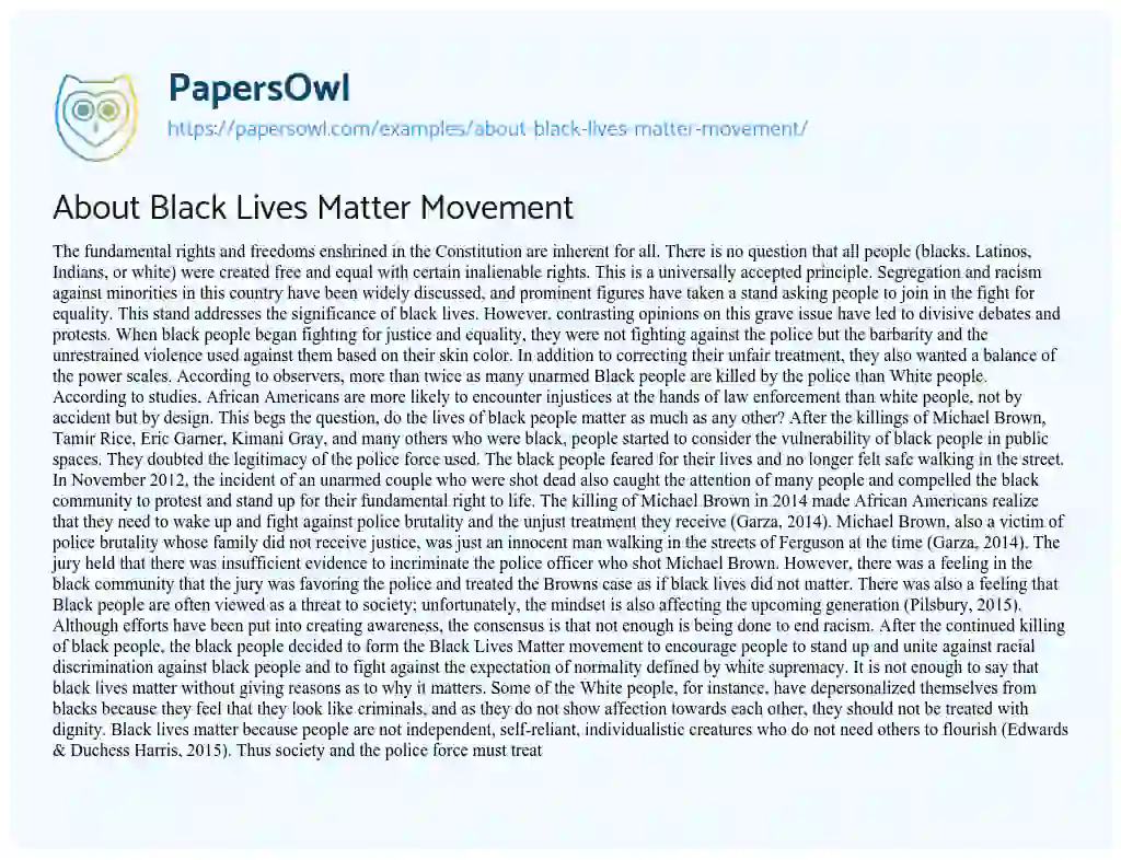 Essay on About Black Lives Matter Movement