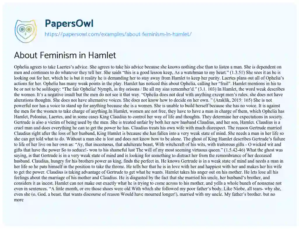 Essay on About Feminism in Hamlet