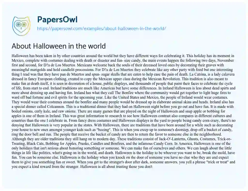 Essay on About Halloween in the World