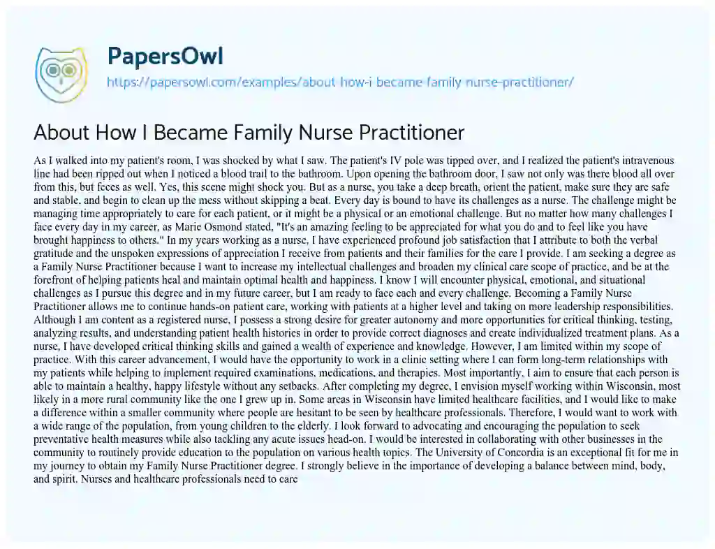 Essay on About how i Became Family Nurse Practitioner