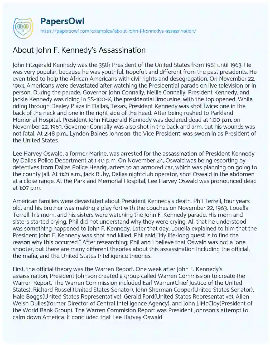 Essay on About John F. Kennedy’s Assassination