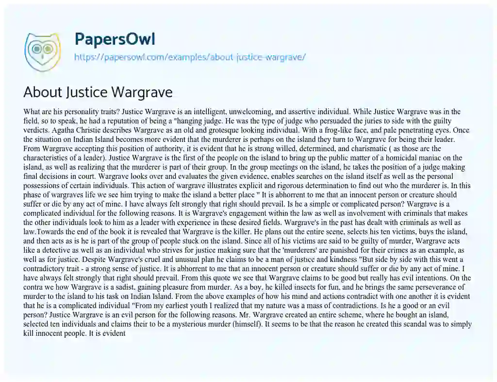 Essay on About Justice Wargrave