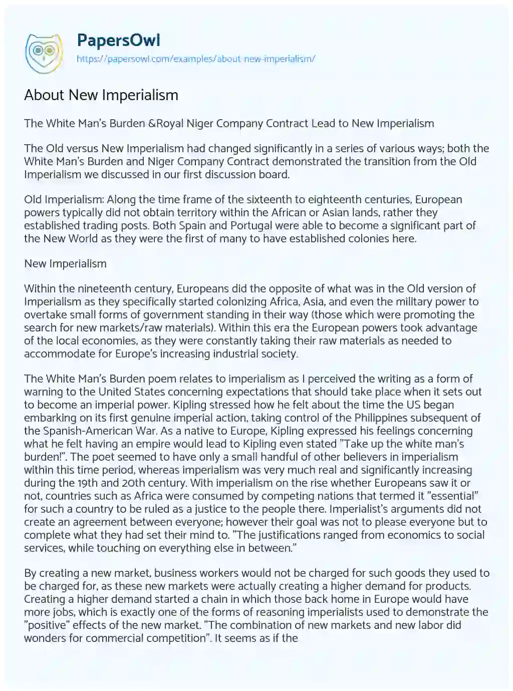 About New Imperialism About New Imperialism essay
