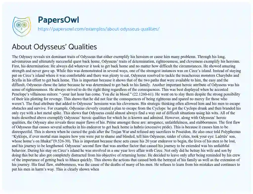 Essay on About Odysseus’ Qualities