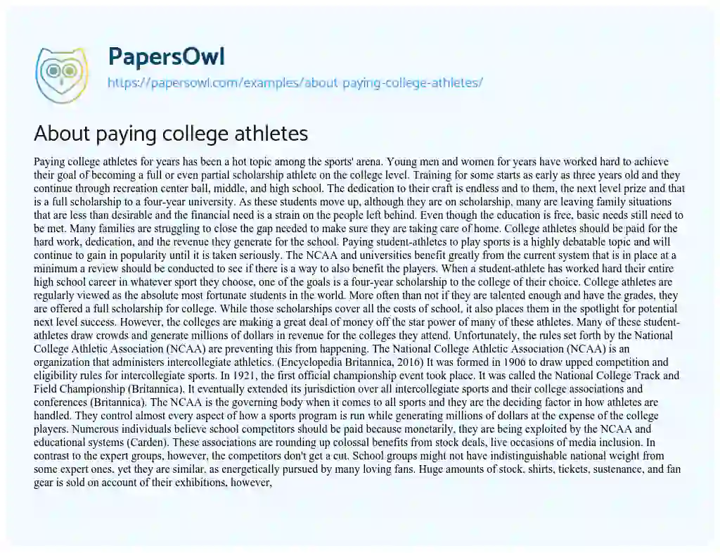 About Paying College Athletes essay