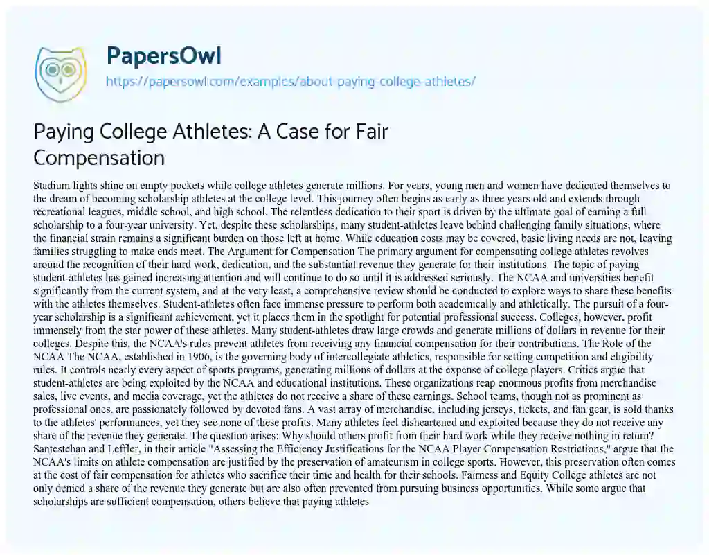 Essay on About Paying College Athletes