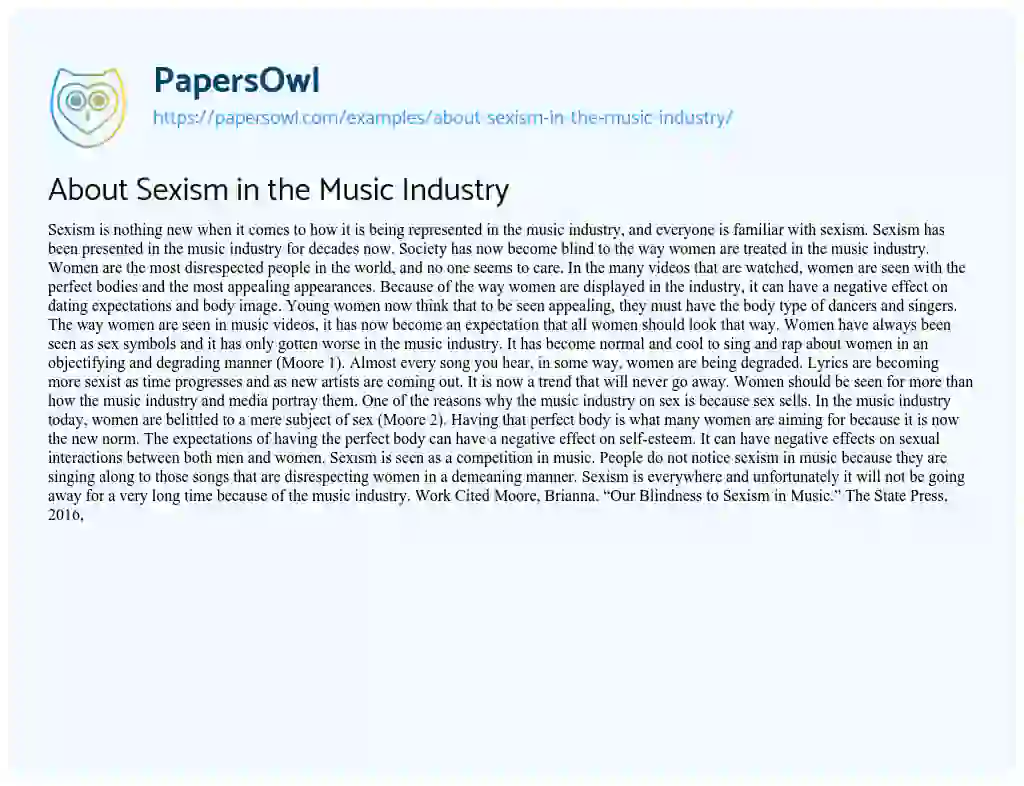Essay on About Sexism in the Music Industry