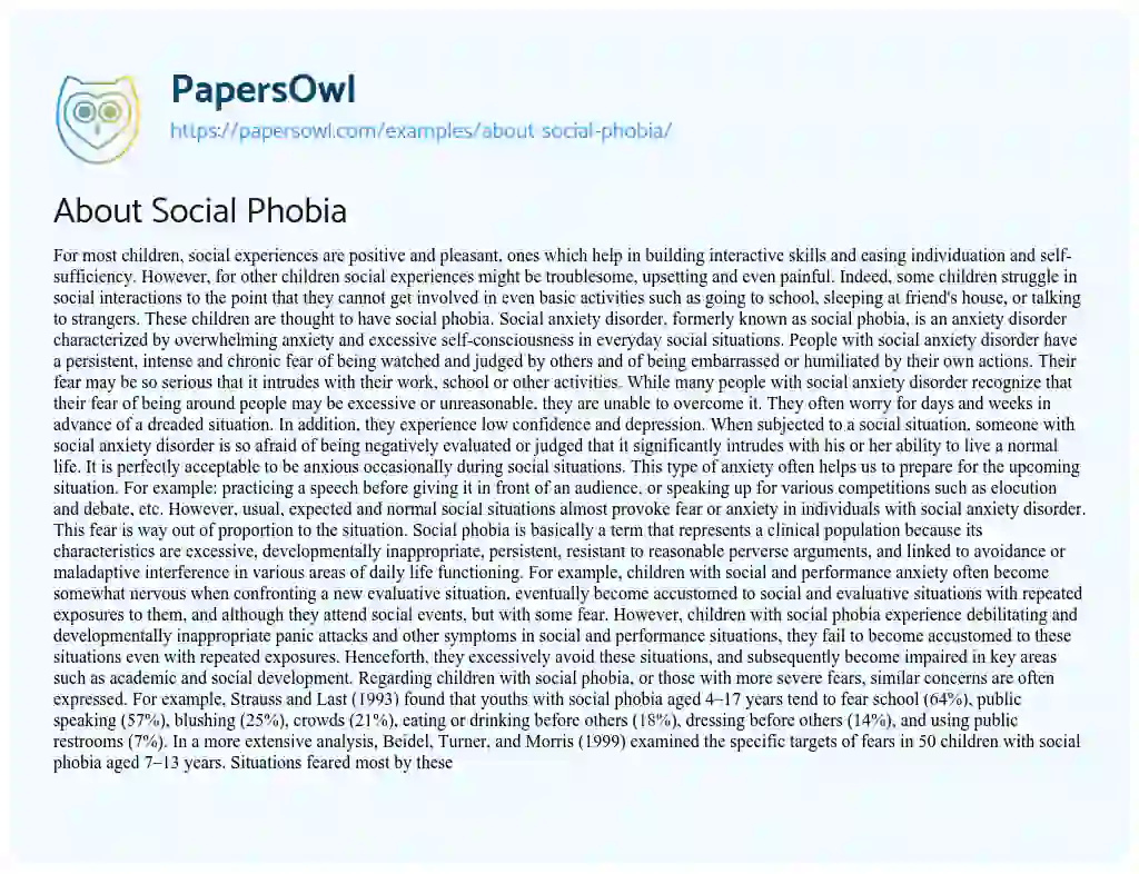 Essay on About Social Phobia