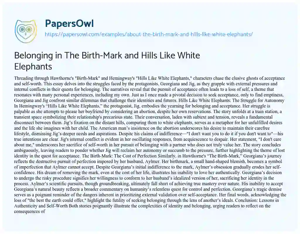 Essay on About “The Birth-Mark” and “Hills Like White Elephants”