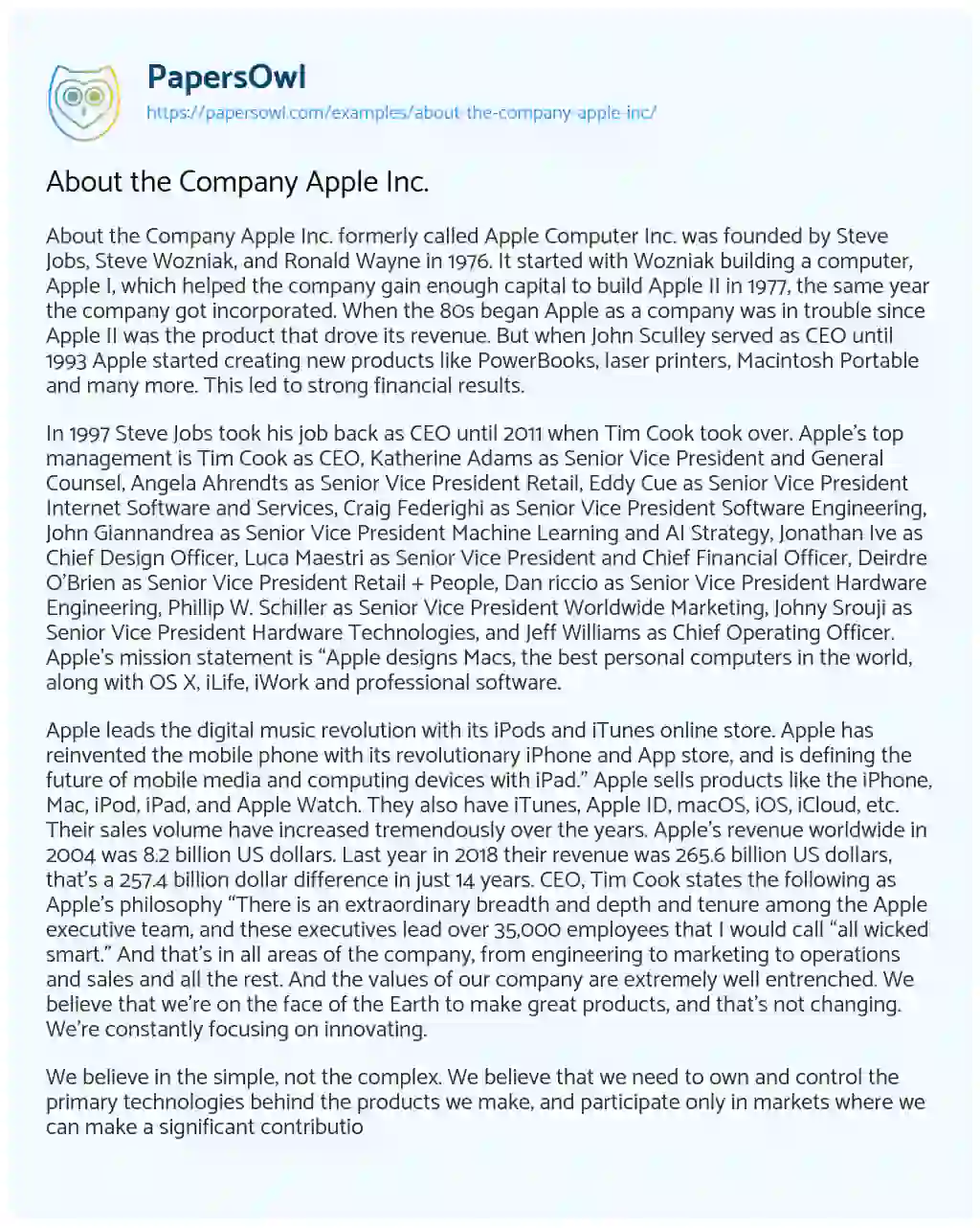 About the Company Apple Inc. essay