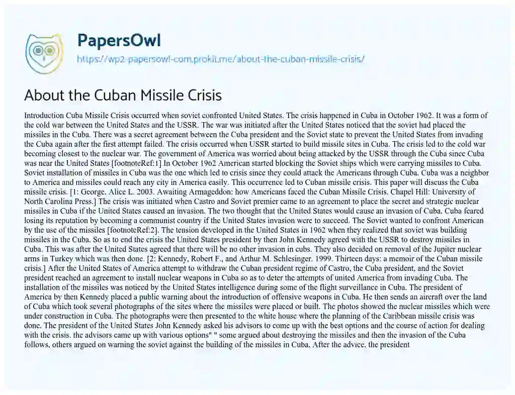 Essay on About the Cuban Missile Crisis