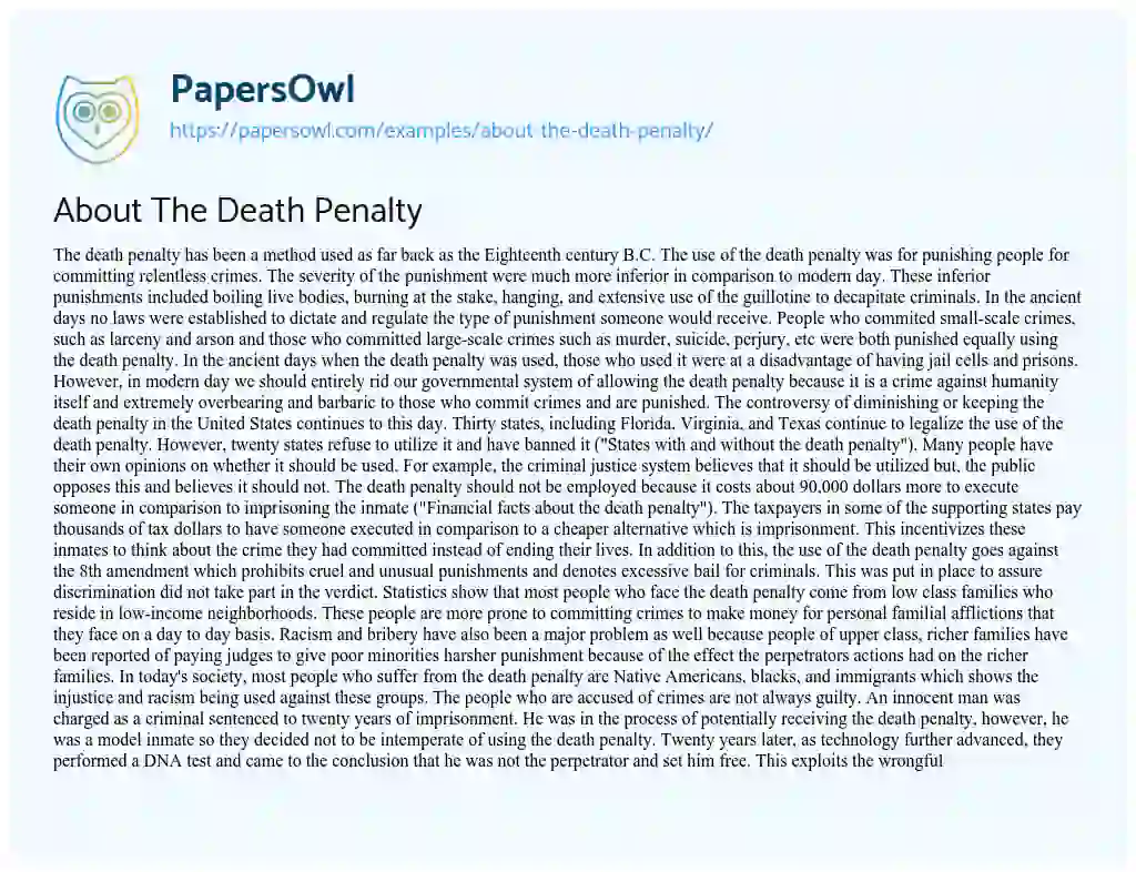 Essay on About the Death Penalty