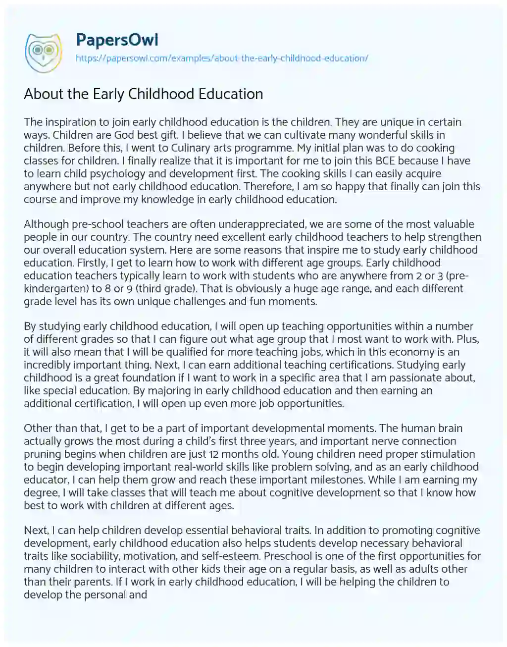 About the Early Childhood Education essay