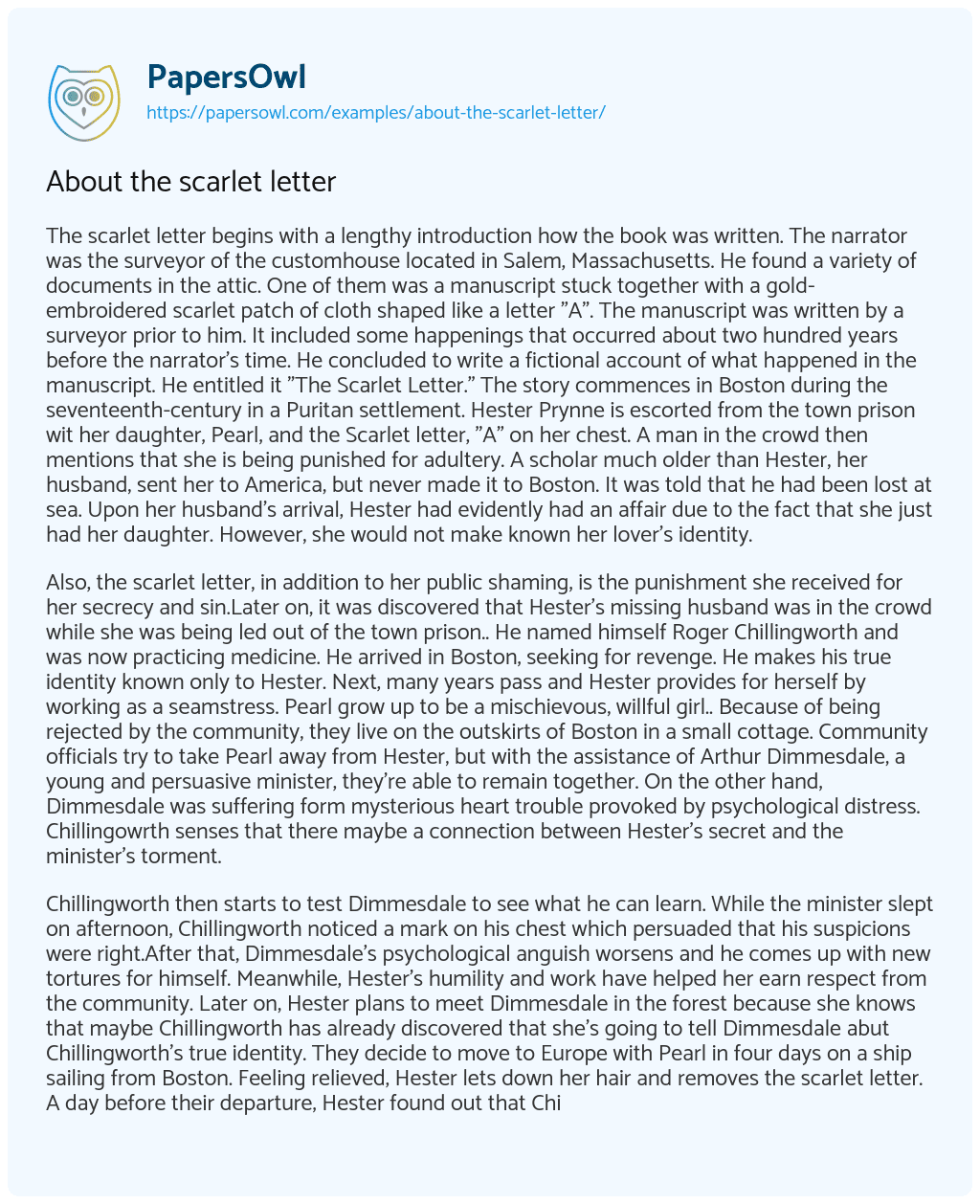 About the Scarlet Letter About the Scarlet Letter essay