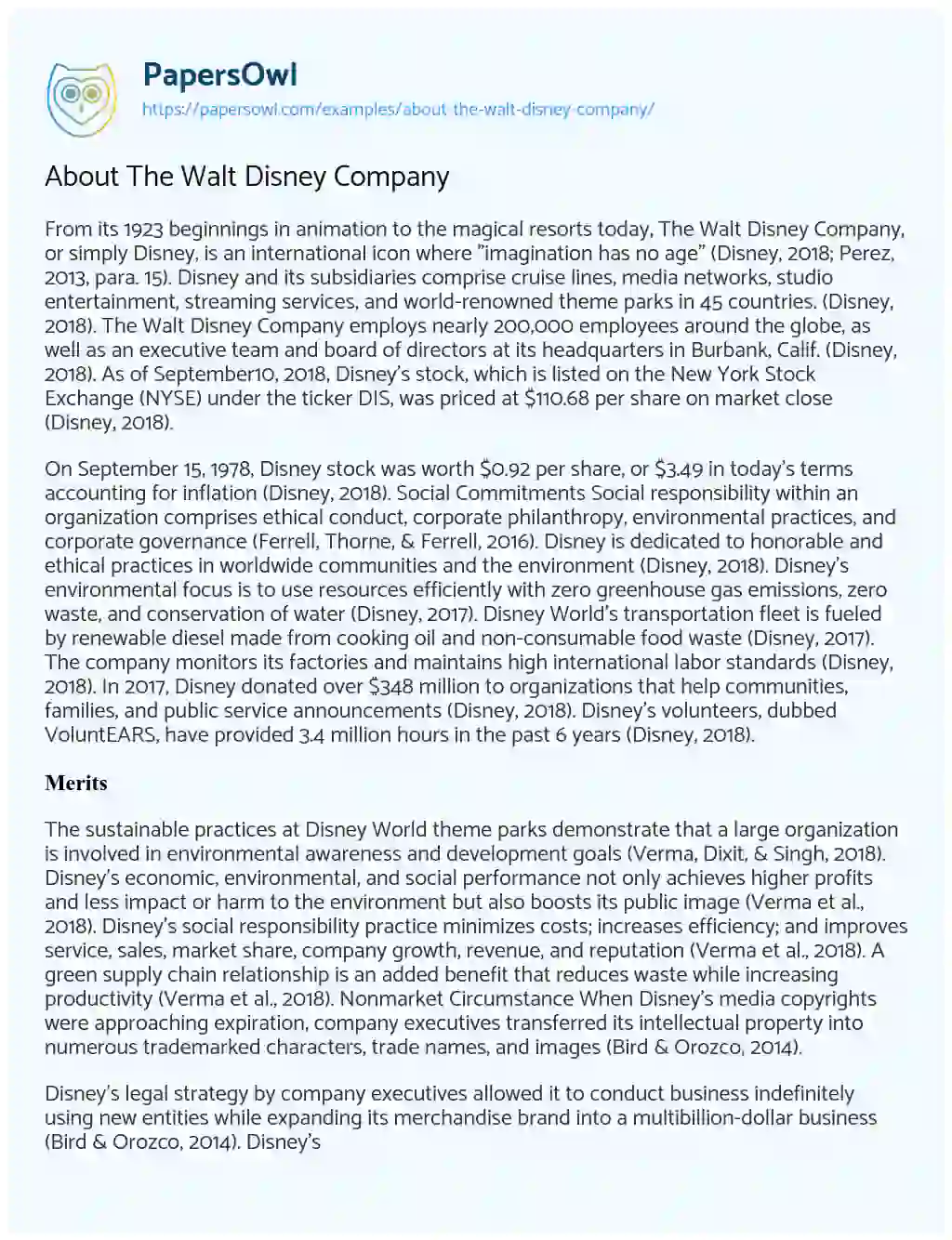 Essay on About the Walt Disney Company
