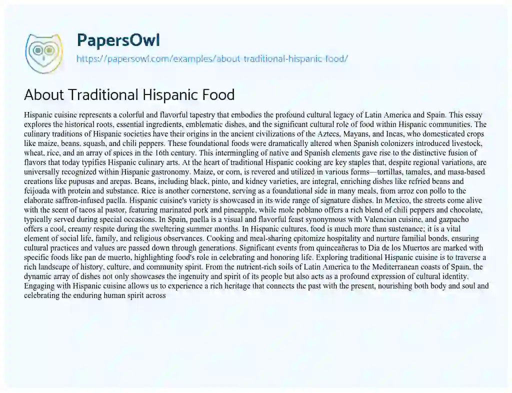Essay on About Traditional Hispanic Food