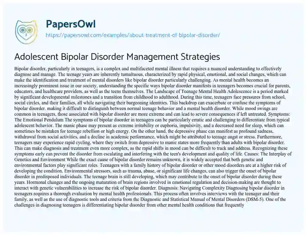 why bipolar disorder is important essay