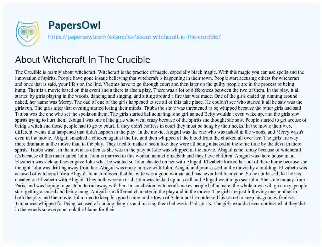 Essay on About Witchcraft in the Crucible