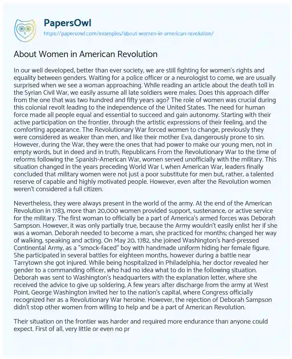 About Women in American Revolution essay