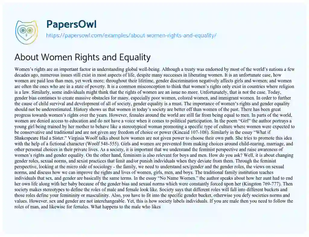 Essay on About Women Rights and Equality