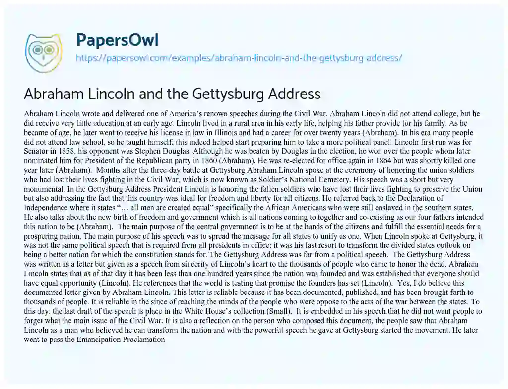Essay on Abraham Lincoln and the Gettysburg Address