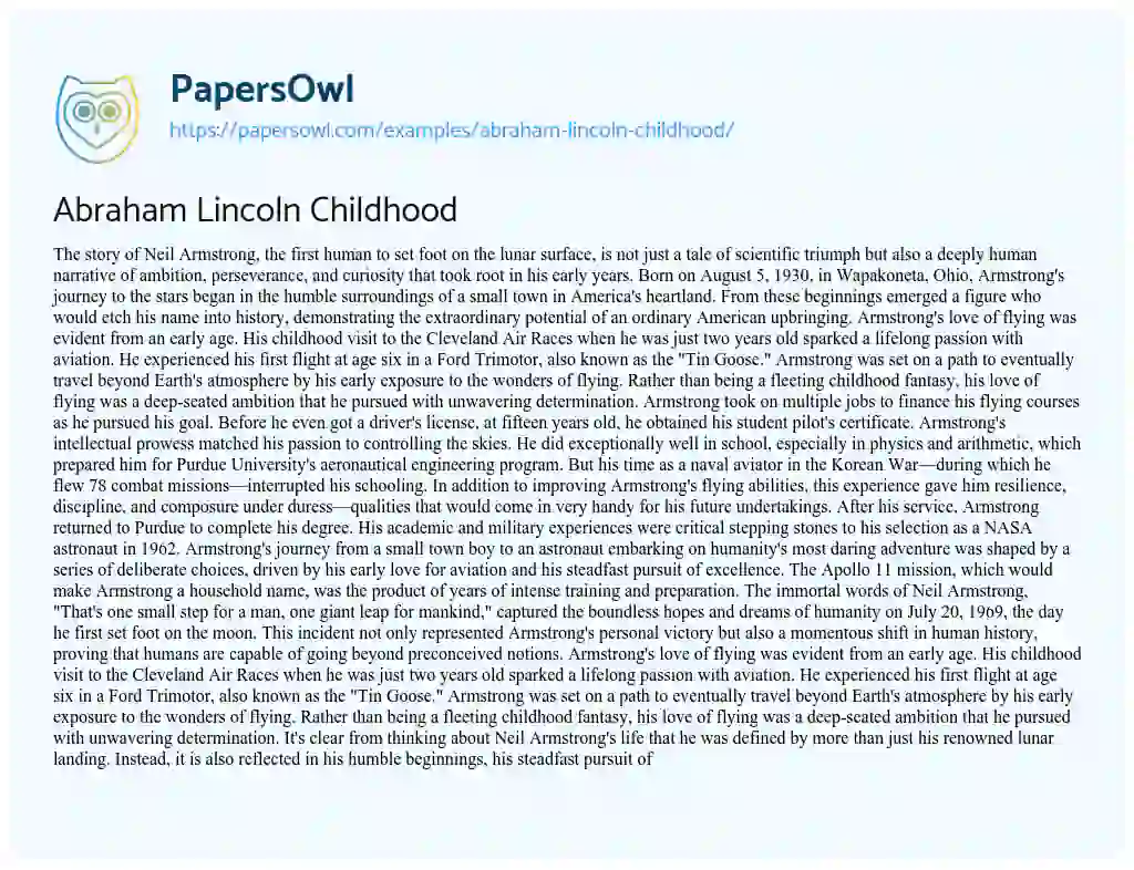 Essay on Abraham Lincoln Childhood