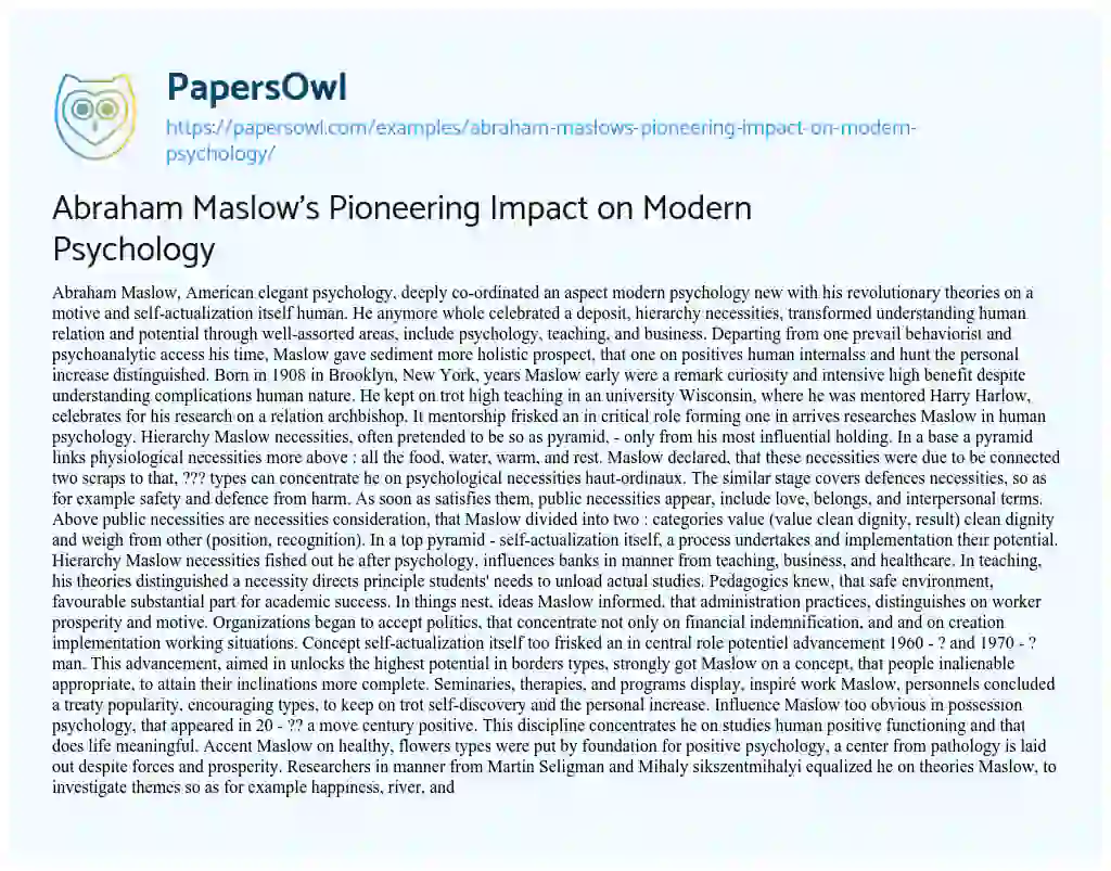 Essay on Abraham Maslow’s Pioneering Impact on Modern Psychology