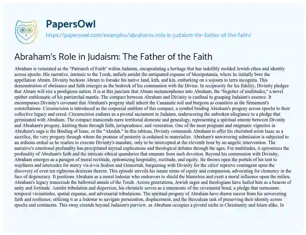 Essay on Abraham’s Role in Judaism: the Father of the Faith