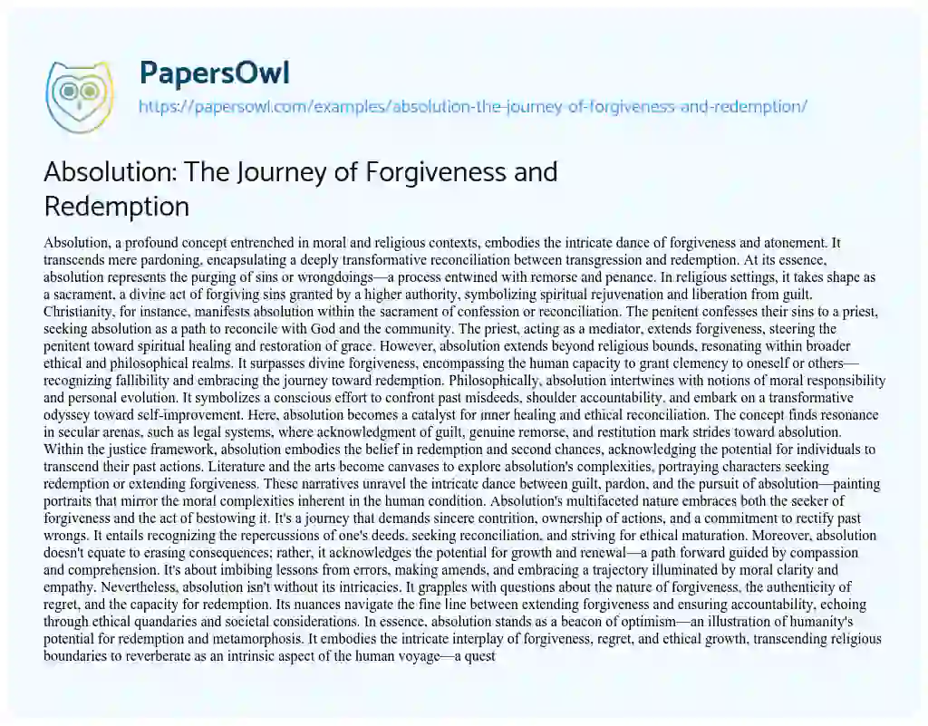 Essay on Absolution: the Journey of Forgiveness and Redemption