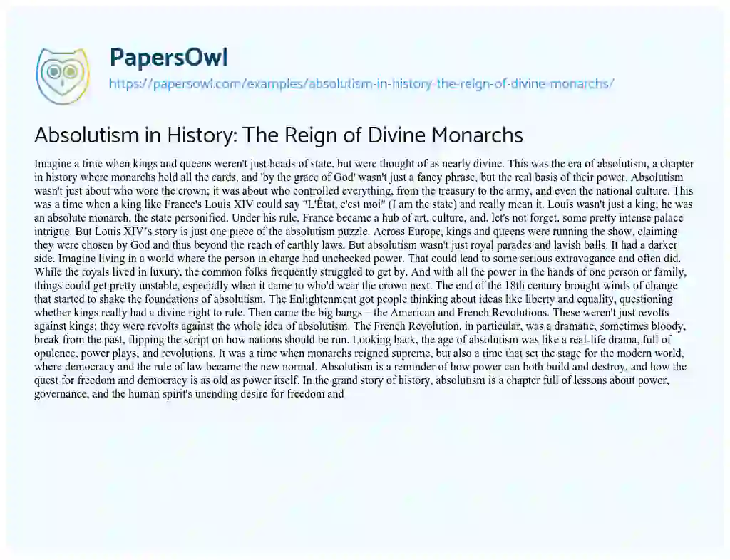 Essay on Absolutism in History: the Reign of Divine Monarchs