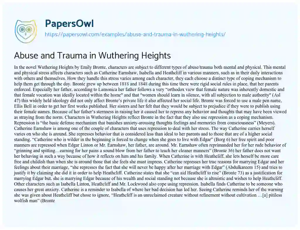 Essay on Abuse and Trauma in Wuthering Heights