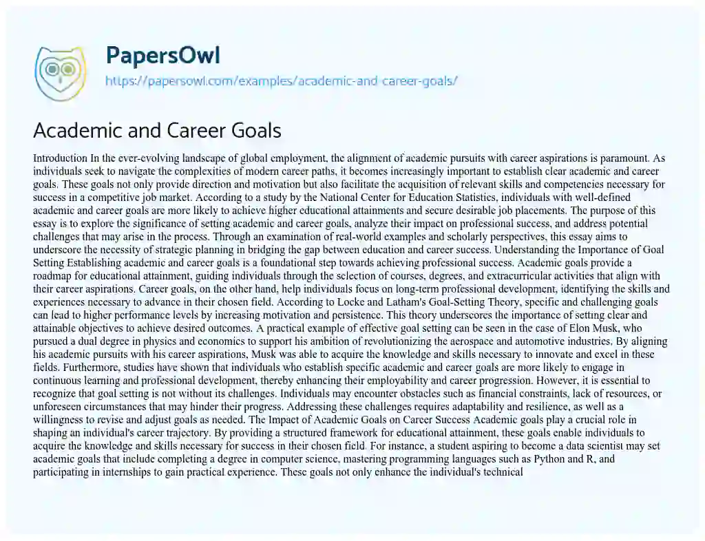 Essay on Academic and Career Goals