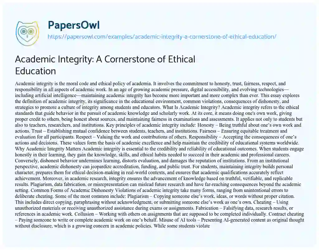 Essay on Academic Integrity: A Cornerstone of Ethical Education
