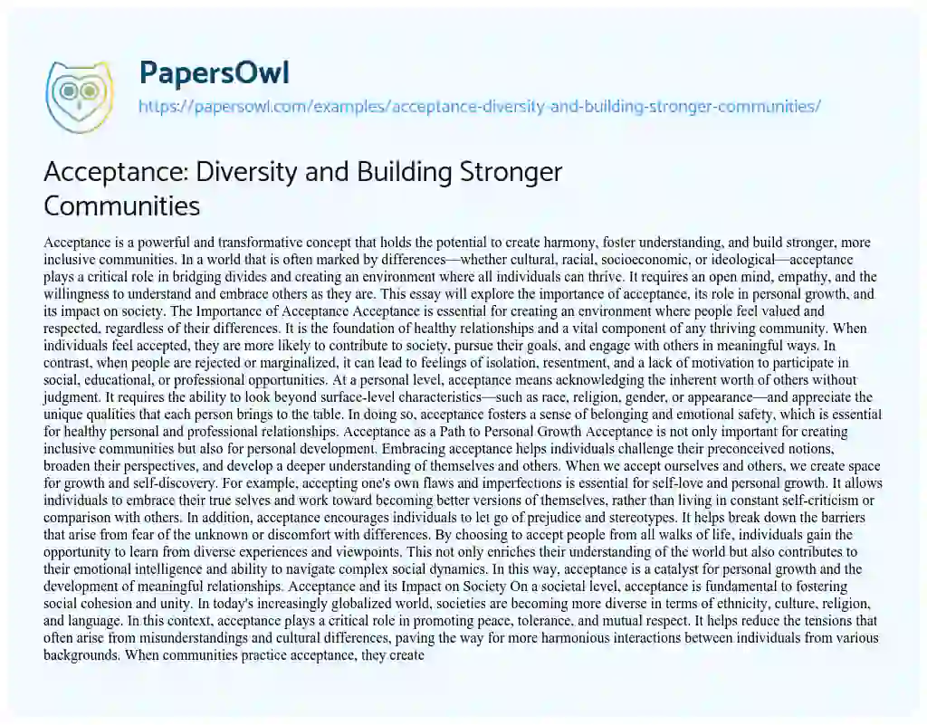 Essay on Acceptance: Diversity and Building Stronger Communities