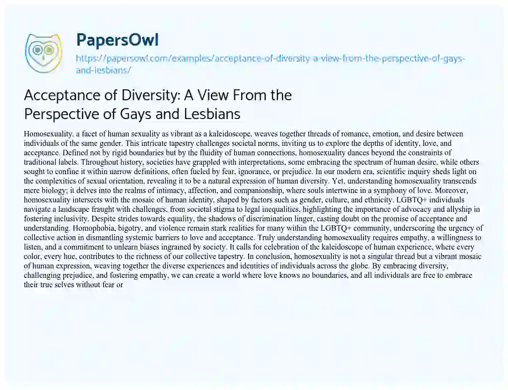 Essay on Acceptance of Diversity: a View from the Perspective of Gays and Lesbians