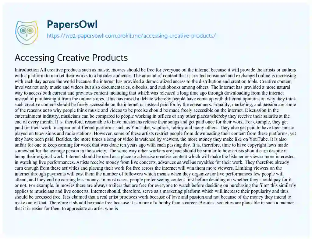 Essay on Accessing Creative Products