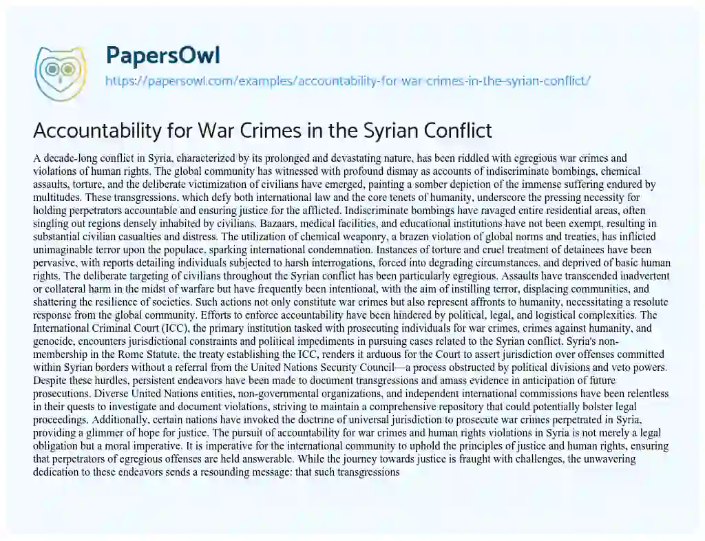 Essay on Accountability for War Crimes in the Syrian Conflict