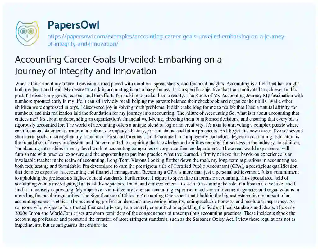 Essay on Accounting Career Goals Unveiled: Embarking on a Journey of Integrity and Innovation
