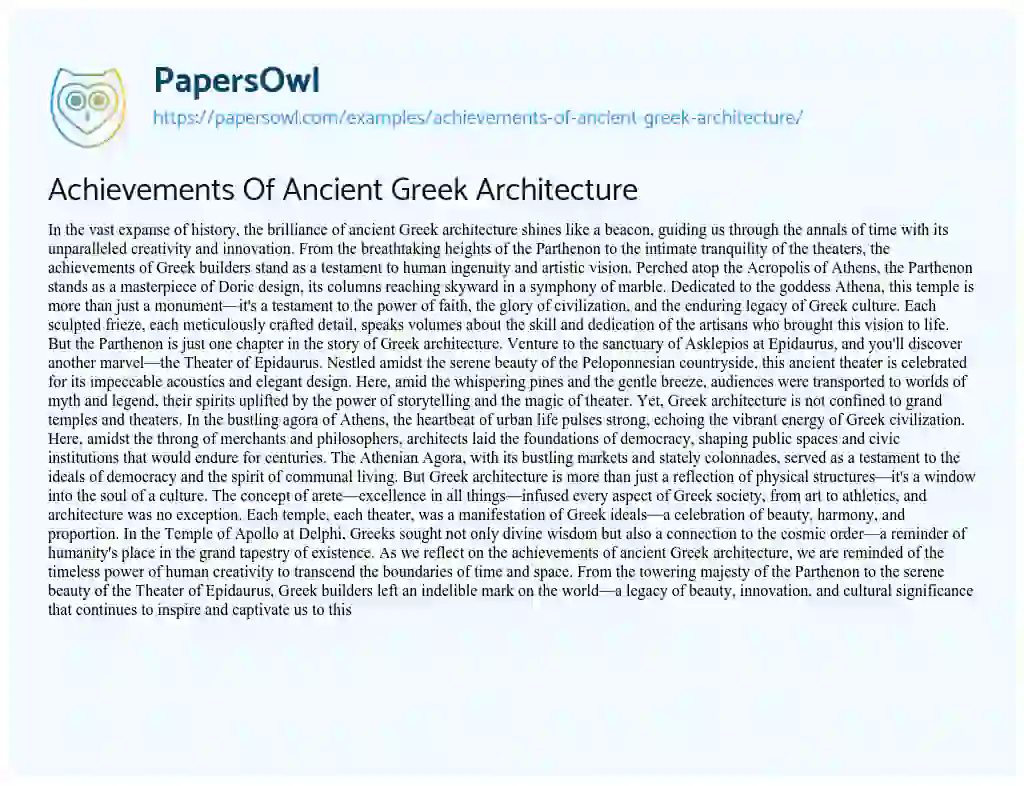 Essay on Achievements of Ancient Greek Architecture